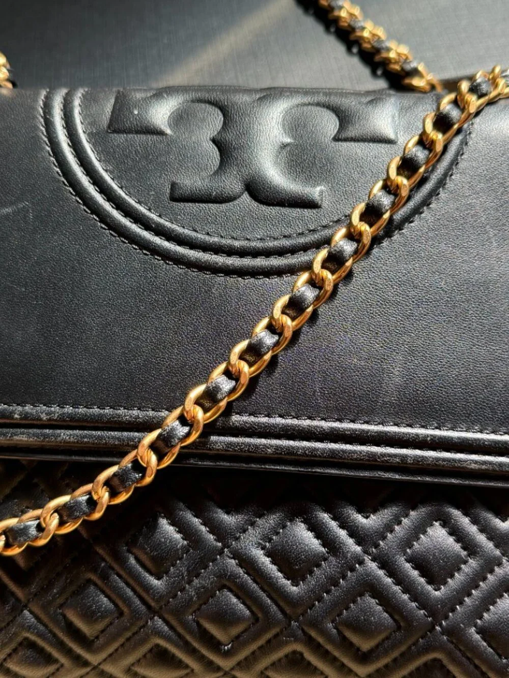 Tory Burch Black Fleming Quilted Convertible Bag and Complementary Wallet
